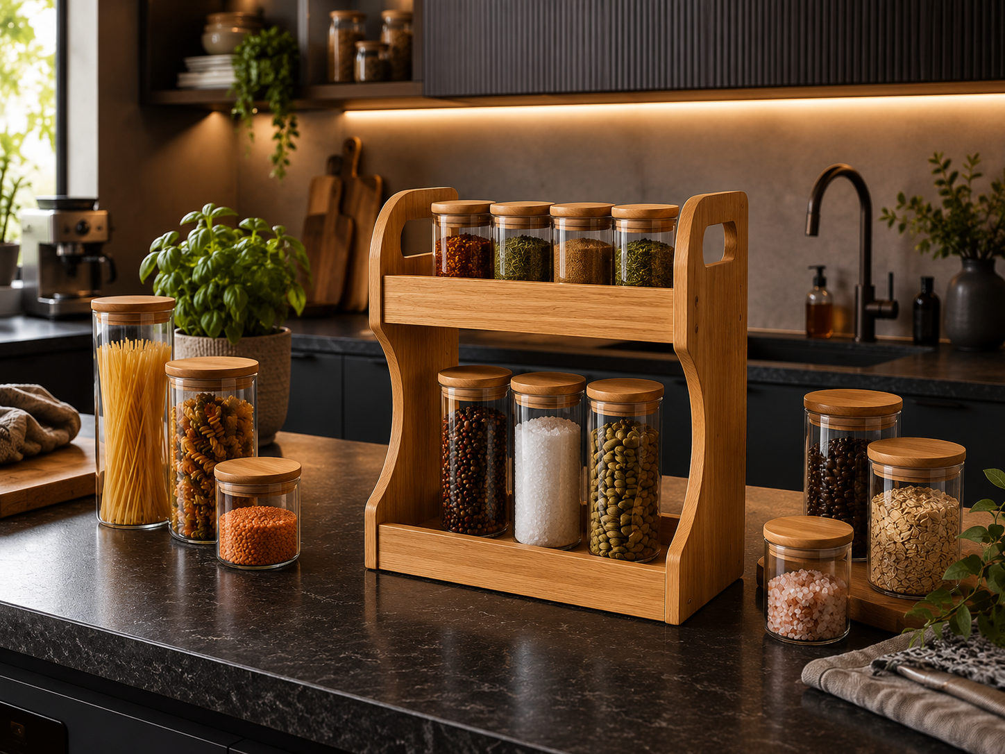 استند جا ادویه چوبی 2 طبقه مدل Maxim Shelf